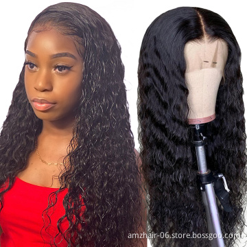 10A Unprocessed Virgin Cambodian Curly Raw Human Hair Lace Front Wig Pre Plucked Full Transparent HD Water Wave Lace Frontal Wig